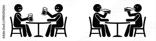 Stick Figures Toasting and Drinking Refreshing Beverages Socially