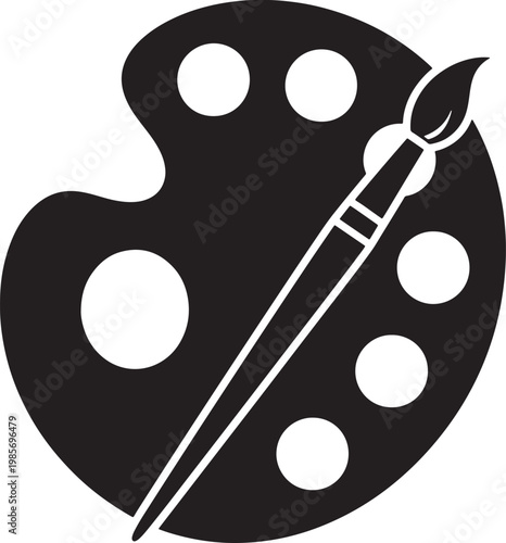 Paint palette with paintbrush on white background  art supplies