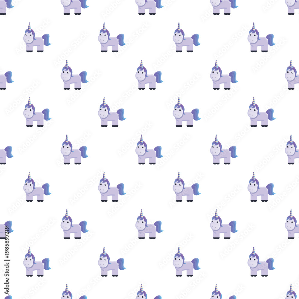 Fototapeta premium Cute purple unicorns forming a repeating seamless pattern on a clean white background
