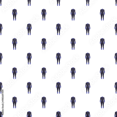 Seamless pattern featuring dark purple wetsuits on a white background