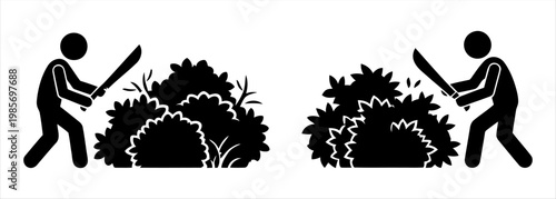 Persistent effort in clearing dense foliage and overcoming challenges with a tool