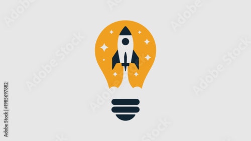 Rocket Launching From Light Bulb for Business Innovation