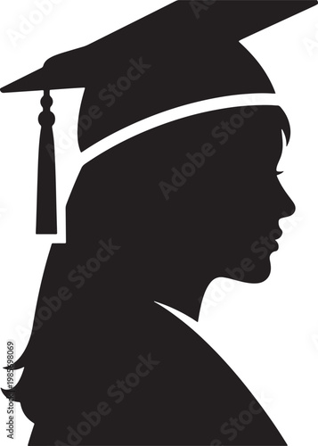 Graduation cap and gown silhouette of a female student profile