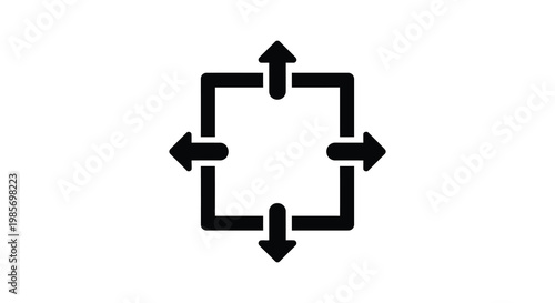 A black square formed by four arrows pointing outwards representing cyclical movement and process silhouette high quality professional