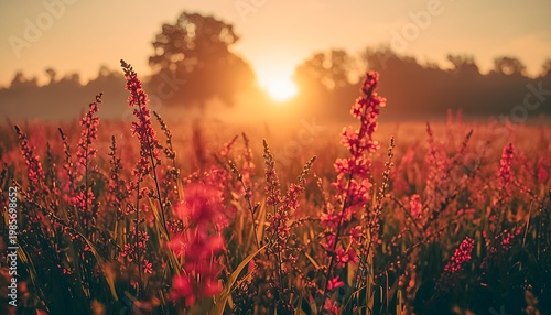 Card or decorative wall art with wildflowers bathed in the warm glow of sunset. The scene feels soft, quiet and timeless, like a peaceful moment where light and nature gently come together.