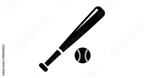 A stark depiction of a baseball bat and ball presented in a bold black graphic silhouette high quality