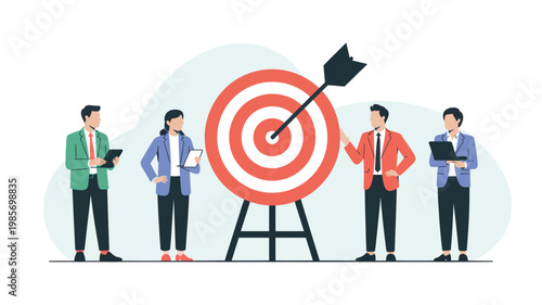 Business People Around Target Board for Marketing Strategy and Goal Setting