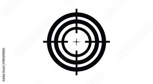 A black target with concentric circles and crosshairs is prominently displayed against a white background silhouette high quality