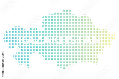 A creative map of Kazakhstan made of dots. Modern illustration for infographics, business presentations, office decoration, travel brochures, reports, textbooks. High-tech, data-driven aesthetic
