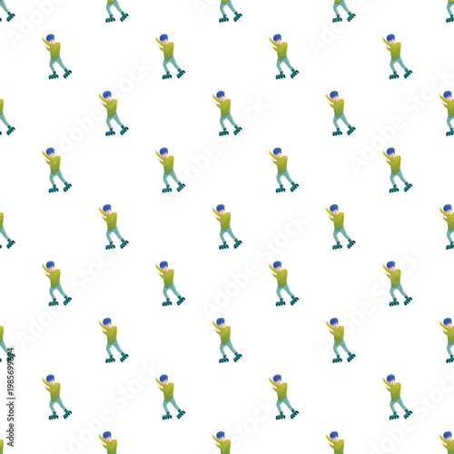 Boy rollerblading seamless pattern illustration for leisure activity