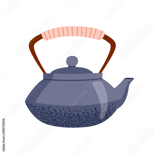 A traditional teapot with aromatic hot black tea. Tea time. A traditional drink. Healthy and relaxing. Vector illustration isolated on a white background.