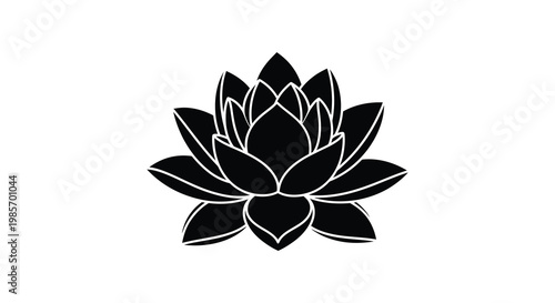 A striking black lotus flower design is prominently displayed against a clean white background a beautiful silhouette