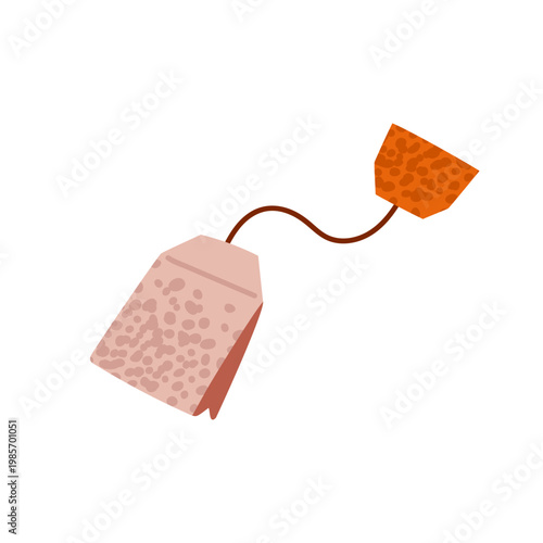 Tea bag with black tea. Tea party. Traditional drink. Healthy and relaxing tea. Vector illustration.