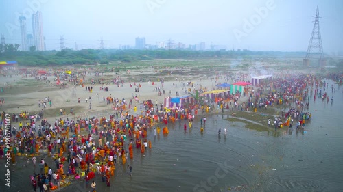 Chhath Puja at Kalindi Kunj, New Delhi, where devotees come together along the Yamuna River to offer prayers to the Sun God during sunrise and sunset
