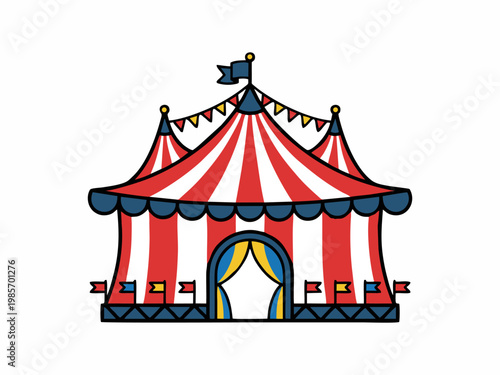Circus tent vector illustration with red and white stripes isolated on white background