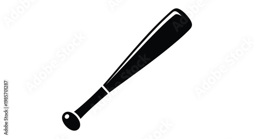 A striking black silhouette depicts a baseball bat against a clean white background showcasing sporty equipment silhouette