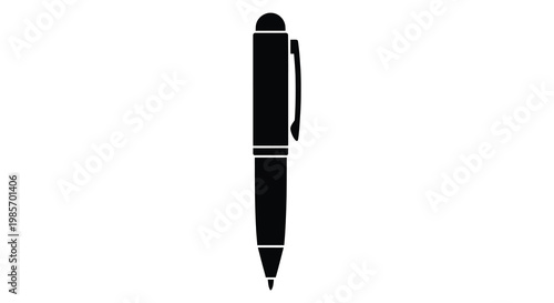 A stark black silhouette depicts a classic fountain pen showcasing its elegant form and design silhouette high quality