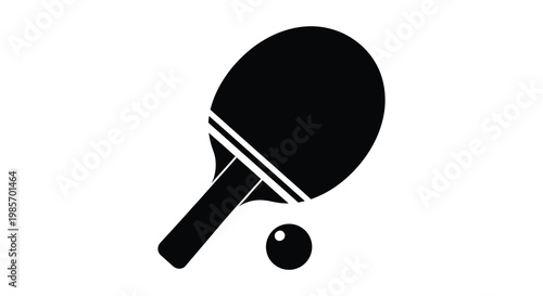 A stark black silhouette depicts a table tennis paddle and ball against a white background silhouette high quality