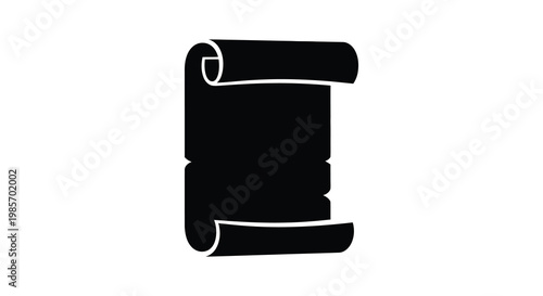 A stark black scroll unfurled and partially rolled presents a blank space for text or imagery silhouette