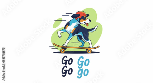 A playful dog wearing a helmet rides a skateboard with enthusiasm and speed