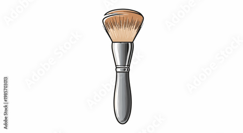 A powdered makeup brush with a silver handle and brown bristles on a white background