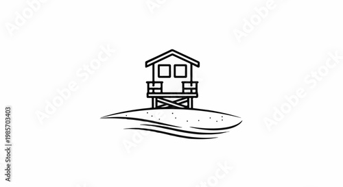 A simple line drawing of a lifeguard tower on a sandy beach