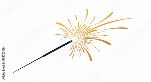 A single sparkler illuminates with golden sparks against a white background