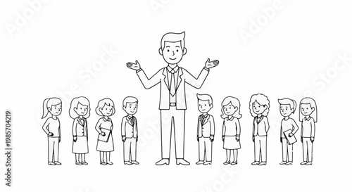 A group of diverse people lined up with a leader standing out in front