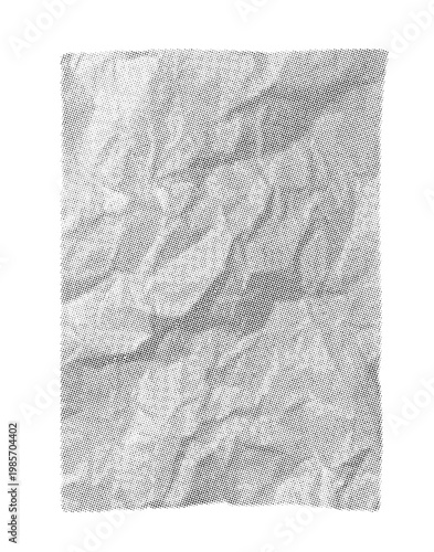 White crumpled paper sheet halftone style isolated on transparent background. Vector PNG