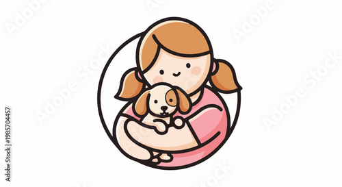 A girl in a pink shirt hugs a small puppy
