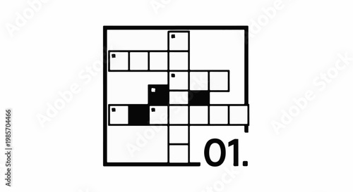 A simple black and white illustration of a crossword puzzle with the number 01