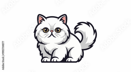 A fluffy white cat with big golden eyes and a bushy tail sits facing forward