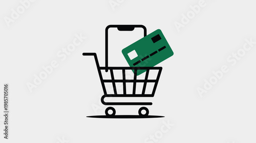 Ecommerce Shopping Cart with Credit Card and Mobile Phone Digital Payment Online Shopping Concept