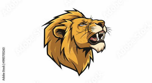 A fierce lion's head rendered in a cartoonish style, roaring with sharp teeth visible