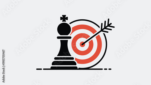 Business Strategy Target Hit with Chess Pawn Arrow Icon for Goal Achievement and Success Planning