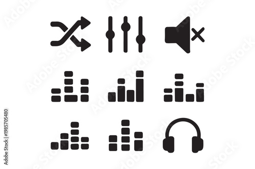 Collection of black silhouette icons representing audio and sound controls