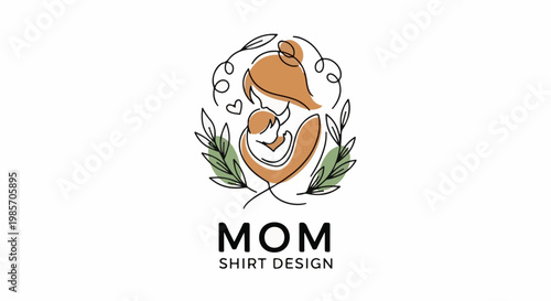 A loving mother holding her infant, encircled by leaves, with minimalist art