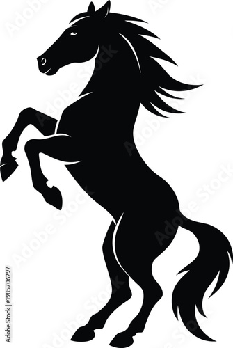 A dynamic black silhouette of a rearing horse captured in elegant motion Vector, illustration