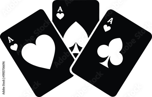 Obraz na plátně Three Ace Playing Cards Displaying Different Suits in a Black and White Contrast