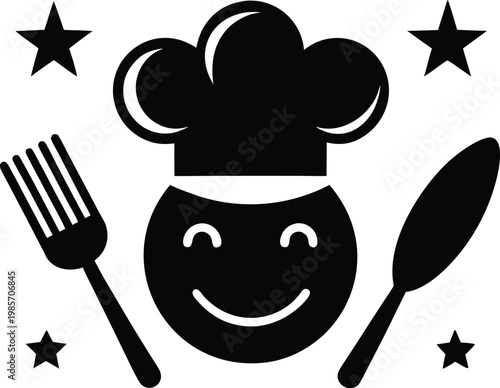 Cheerful chef character with cooking utensils in a playful design Vector, illustration