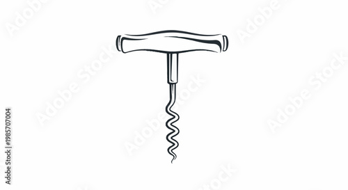 A hand-drawn image of a traditional corkscrew with a T-shaped handle