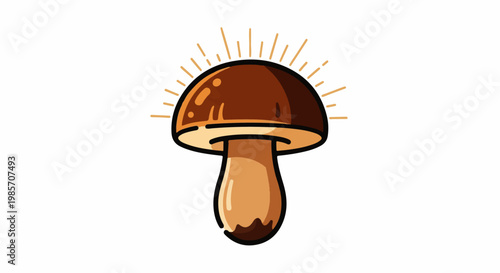 A simple brown mushroom with a light brown stem and radiating lines