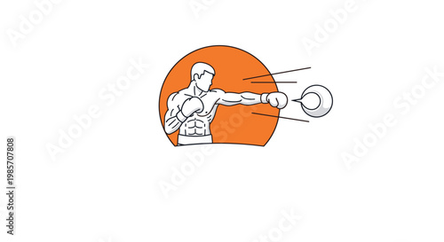 Dynamic illustration of an athletic boxer training by throwing a punch at a speed bag within a stylized orange frame.