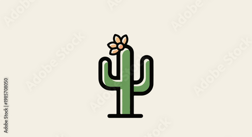 A simple cartoon saguaro cactus with a small flower on top, light background