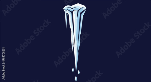 A sharp, pointed icicle hangs, with drops of water falling