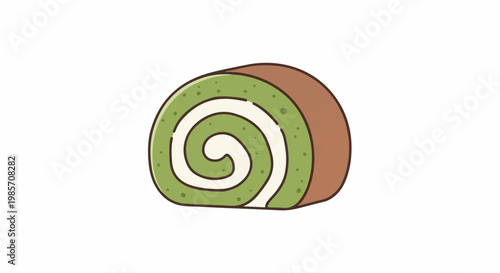 A simple, hand-drawn illustration of a green Swiss roll cake