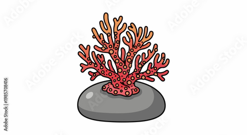 A simple illustration of a red coral with orange tips on a grey rock