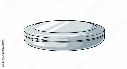 A simple, isolated illustration of a round, metallic compact mirror with a closure