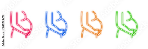 Neon glowing pregnant woman vector icons set, maternity, expecting, baby, healthcare, pregnancy, symbol, human, waiting, expecting, woman, digital art, illustration on transparent background.