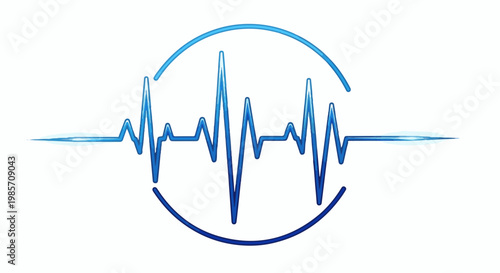 Blue abstract sound wave or pulse line within a circular frame